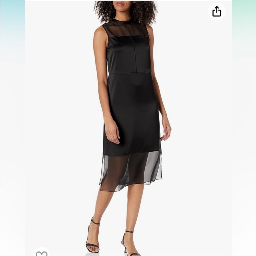 Theory Black Sheer Panel Midi Dress